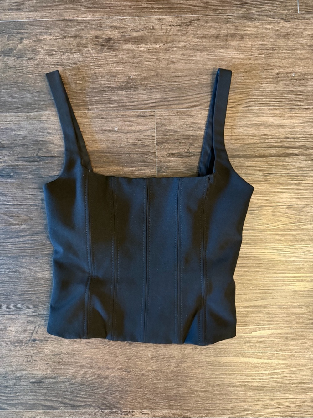 Black Square-Neck Structured Crop Top